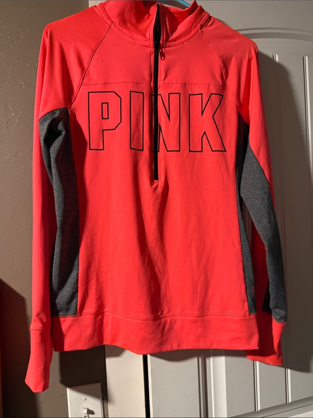 PINK Victoria's Secret Coral & Gray Half-Zip Pullover